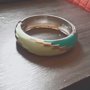 Enamel teal and baby blue clamper cuff bracelet vintage